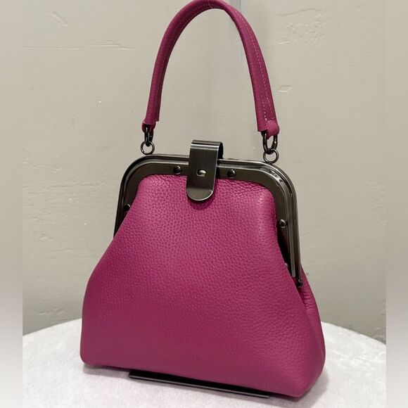 Pink Togo Calfskin Handmade Unique Rivet Frame Purse, Shoulder Bag, Crossbody - Picture 9 of 16